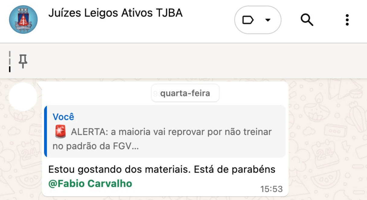 Endosso do grupo TJBA — materiais