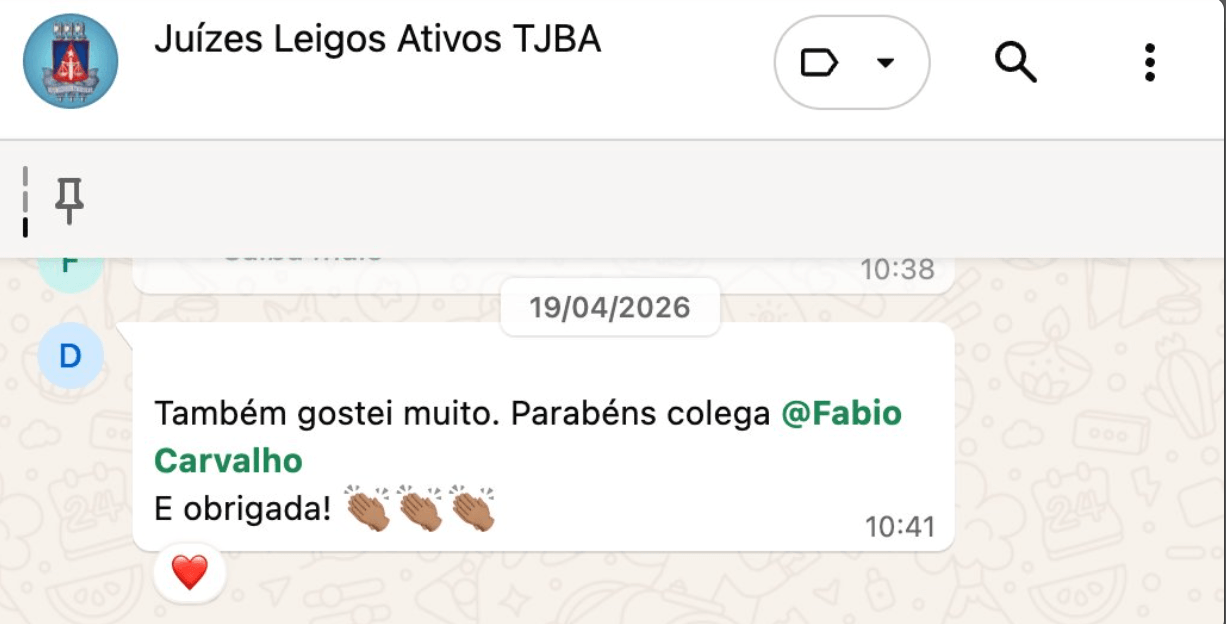 Endosso do grupo TJBA — também gostei